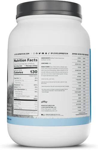 Miniatura 8 de Polvo de proteína de suero alimentado con pasto Levels, sin artificiales, 25G de proteína, sin sabor, 2LB