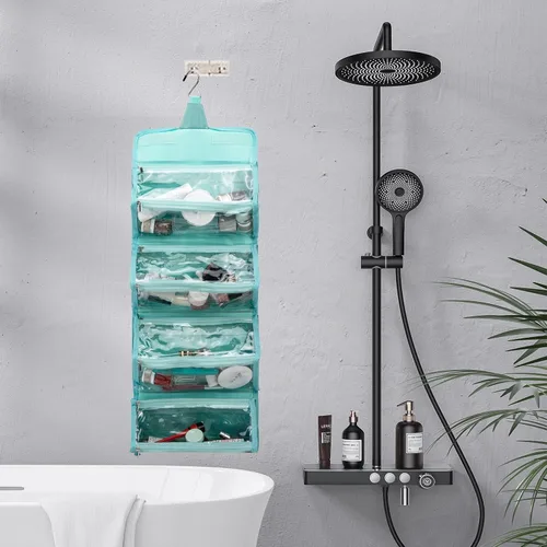 Miniatura 7 de ROYALFAIR Bolsa de maquillaje enrollable, bolsa de aseo impermeable para mujer, organizador de viaje colgante con compartimento organizador de Azul