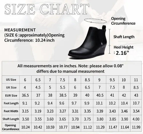 Miniatura 3 de Vepose Botas de tobillo para mujer, botines de tacón de cuña negro, zapatos casuales para mujer