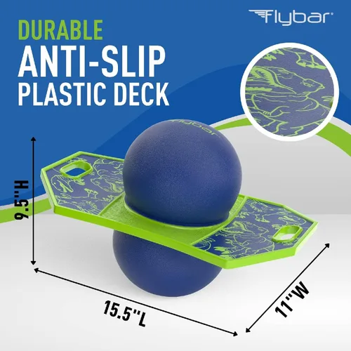 Miniatura 5 de Flybar Pogo - Pelota de truco para niños, tabla de rebote de equilibrio con cubierta antideslizante, bomba incluida, juguetes para interiores y Dino