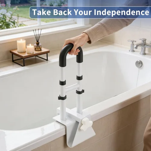 Miniatura 8 de Barra de agarre ajustable para bañera para personas mayores, ajuste de altura de 3 niveles (13.7 a 15.7 pulgadas), se adapta a paredes de bañera