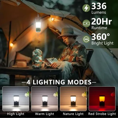 Miniatura 4 de Linterna de camping portátil recargable de 4 pulgadas, linterna de luces LED de camping de 2000 lm con luz roja y 20 horas de funcionamiento