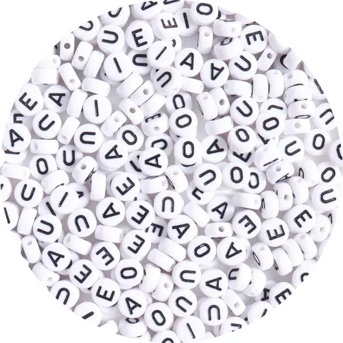 Miniatura 12 de 100 cuentas de letras – Cuentas redondas blancas del alfabeto acrílico de 0.16 x 0.27 pulgadas para hacer joyas, pulseras, collares y llaveros