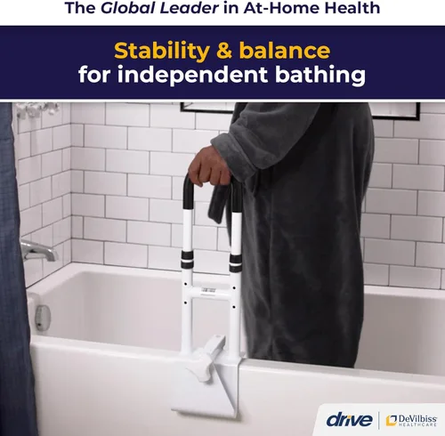 Miniatura 2 de Drive Medical Barra de agarre ajustable para bañera y barandilla de seguridad para bañera, fácil instalación con abrazadera, construcción duradera