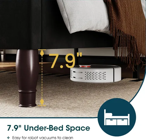 Miniatura 5 de WEEWAY Base de cama de plataforma de tamaño matrimonial con tiara ajustable de terciopelo, cabecero curvado y alta resistencia, botón tapizado