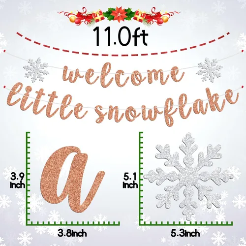 Miniatura 2 de Cartel de bienvenida con diseño de copo de nieve, Oh Baby/Little Sweet Snowflake Bunting Sign, baby shower de invierno, revelación de género