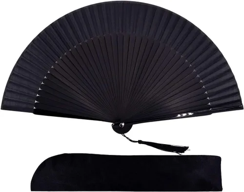 Miniatura 18 de Abanico plegable de seda y bambú, 8.27 pulgadas (21 cm), estilo retro, vintage, elegante y encantador, chino/japonés, regalo para mujeres y niñas