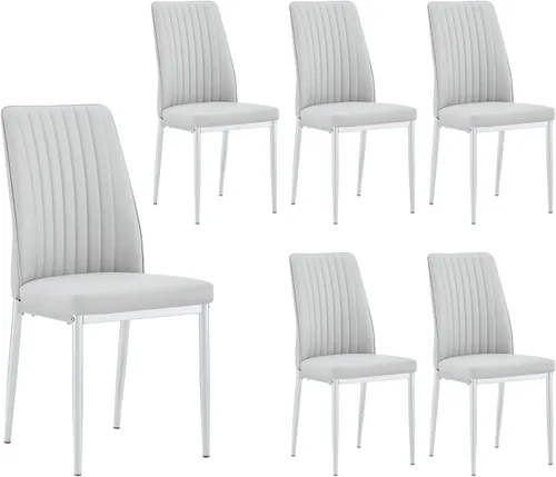 Miniatura 10 de Sillas de Metal Negro, Juego de 4 Sillas de Comedor Modernas con Cuero Sintético PU y Patas Cromadas de Alto Respaldo para Comedor, Cocina, Sala