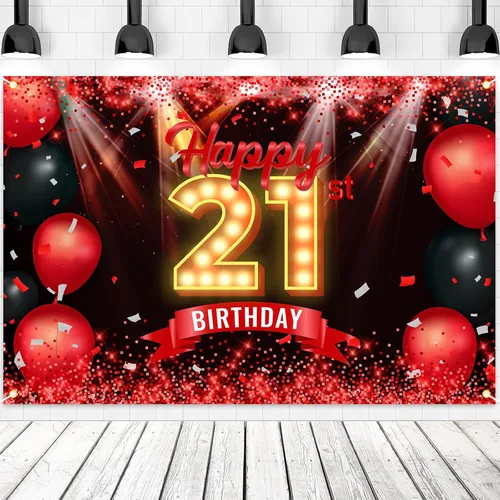 Miniatura 29 de Cartel de feliz cumpleaños 50 años, fondo rojo y negro, decoraciones de cumpleaños para mujeres y hombres de 50 años, artículos de fotografía