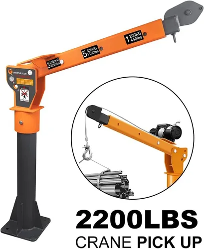 Miniatura 2 de RUGCEL Grúa plegable de 2200 libras, giratoria de 360°, acero pintado, con cabrestante eléctrico de 12V de 5000 libras