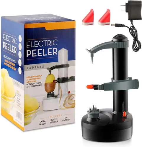 Miniatura 8 de TOPCHANCES Pelador de patatas eléctrico automático multifuncional, cortador de frutas y verduras giratorio automático, herramienta de pelado de Negro
