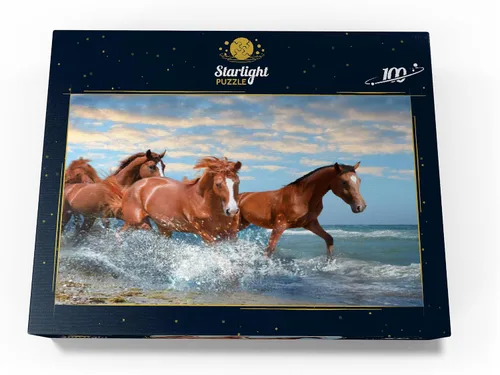 Miniatura 4 de MyPuzzle Beautiful Horses Running Through The Sea On A Beach - Rompecabezas prémium de 100 piezas para adultos