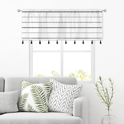 Miniatura 7 de MESHELLY Boho Kitchen Curtains 27.5Wx39H Inch Rod Pocket Black and White Modern Abstract Minimalist Geometric Tassels Chic Bedroom Window Drapes