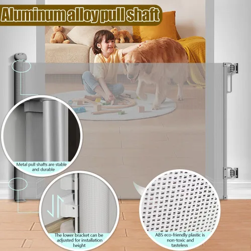 Miniatura 4 de Puertas retráctiles para bebés para escaleras, puertas, pasillos, puerta retráctil de malla suave para mascotas, uso en interiores o exteriores, Gris