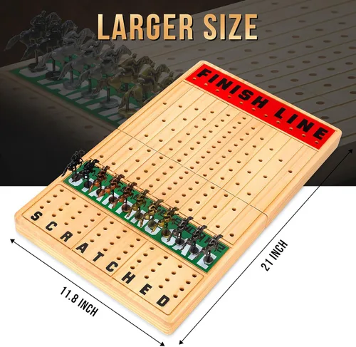 Miniatura 3 de TooyBing Juego de mesa grande de carreras de caballos de 21 pulgadas, juegos de carreras de caballos con cartas y dados y 11 potrillos de metal