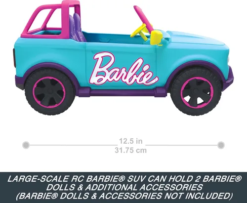 Miniatura 4 de Barbie Hot Wheels RC SUV, vehículo de control remoto que se adapta a 2 muñecas de moda y accesorios, incluye pegatinas aplicadas por niños
