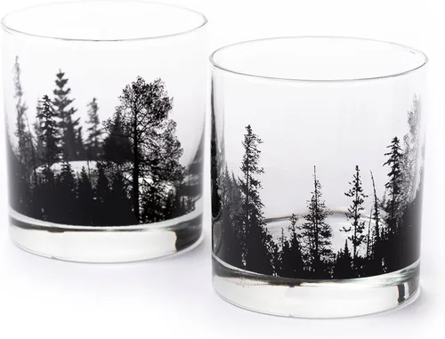 Miniatura 9 de Black Lantern Juego de vasos de whisky - Vasos cortos de paisaje forestal estilo tradicional para bourbon, whisky escocés y cócteles - Vasos de roca
