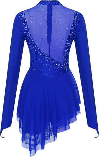 Miniatura 5 de Vestido de patinaje sobre hielo artístico para mujer, de manga larga, disfraz de baile lírico