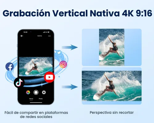 Miniatura 7 de Cámara de acción Camlance 4K 60FPS con tarjeta de 64GB - Cámara impermeable de 48MP, cámara submarina de 40M, zoom de 8X, estabilización EIS, WiFi