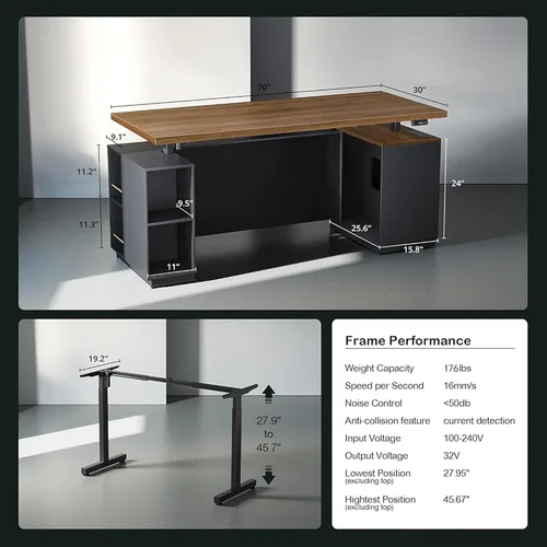 Miniatura 4 de ModernMate Escritorio Ejecutivo de Pie de 71" con Panel de Privacidad, Escritorio Grande de Una Pieza con Altura Ajustable Eléctrica para Estar