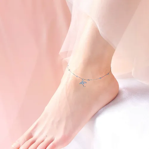 Miniatura 2 de Ladytree Tobillera para mujer de plata de ley 925, diseño de conejo, mantarraya, pulpo, cuentas, ajustable, tema de pie, pulsera de tobillo