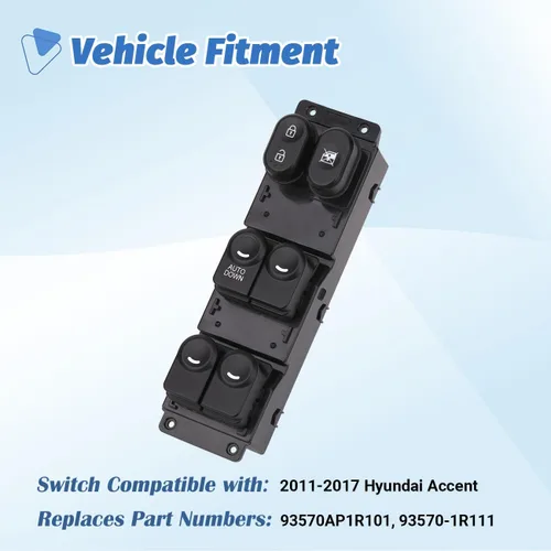 Miniatura 2 de Power Master - Botón de control para interruptor de ventanilla delantero izquierdo del lado del conductor compatible con Hyundai Accent 2011, 2012