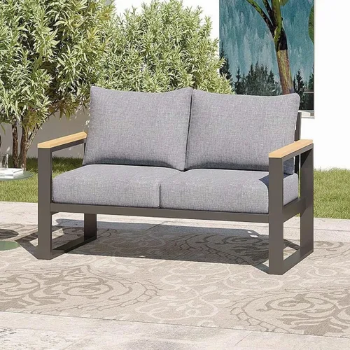 Miniatura 10 de Sundale Outdoor Muebles de patio, sofá de aluminio para todo tipo de clima, sofá de metal para exteriores de 3 asientos con cojín de olefina de 6