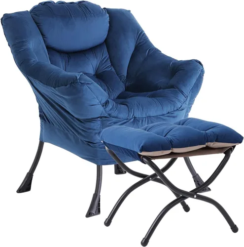 Miniatura 35 de LITA - Silla perezosa con otomana, sofá tapizado de ocio moderno de acento, silla de lectura contemporánea de salón con reposabrazos y bolsillo