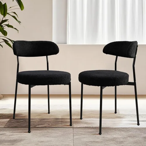 Miniatura 3 de Modern Boucle - Juego de 2 sillas de comedor con respaldo redondo tapizado de lana de cordero y patas de metal para comedor, cocina, restaurante