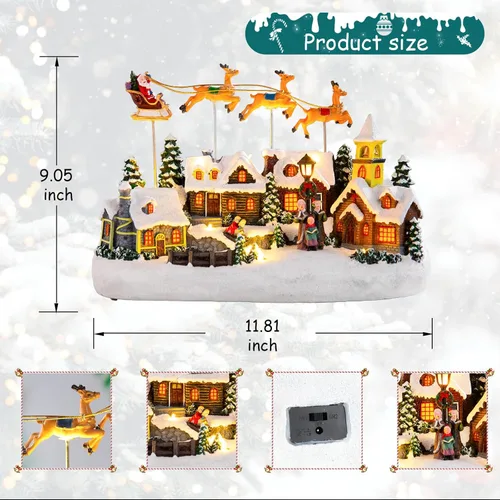 Miniatura 2 de Bdor - Decoración Navideña Iluminada con Música, Diseño de Pueblo Navideño, Figura Coleccionable de Papá Noel y Ciervo, Funciona