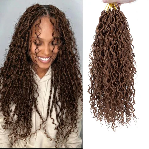 Miniatura 39 de 8 Paquetes de Rastas Falsas Bohemias de Ganchillo de 14 Pulgadas, Rastas Suaves de Ganchillo con Extremos Rizados, Pre-enrolladas, Cabello de 1B/27#
