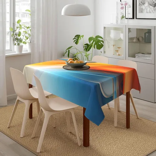 Miniatura 2 de Mantel rectangular moderno con diseño de arte fluido, naranja, azul, degradado, poliéster, impermeable, reutilizable, patrón abstracto de ondas