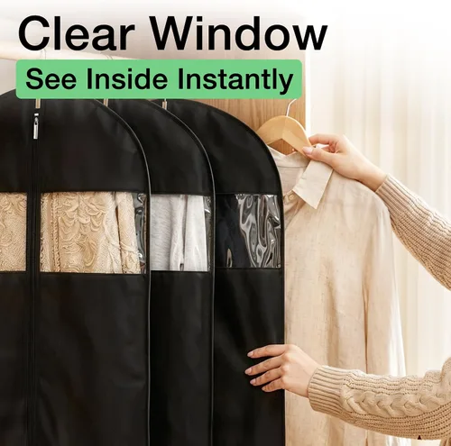 Miniatura 4 de Bolsas de vestir para vestidos, bolsas de ropa de 65 pulgadas de largo para colgar ropa, paquete de 3 fundas plegables con ventana transparente