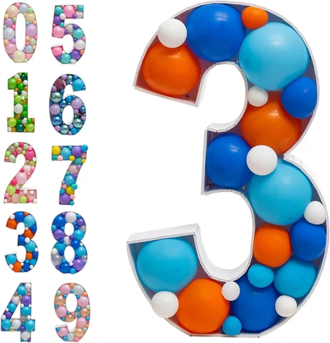 Marco de número 3 para rellenar con un mosaico de globos, para iluminar marquesina, tablero grande y precortado de espuma, fondo decorativo para