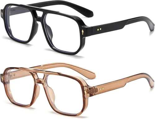 Miniatura 16 de PORADAY Gafas de Bloqueo de Luz Azul para Mujeres y Hombres Estilo Retro Cuadrado de los Años 70 Gafas de Aviador Gafas Rectangulares para A1 negro