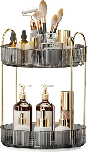 Miniatura 16 de Organizador de maquillaje giratorio de 360°, almacenamiento de maquillaje de gran capacidad, organizador de perfumes de 3 niveles, organizador
