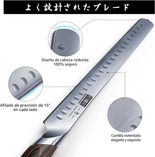 Miniatura 3 de HOSHANHO - Cuchillo de tallar de 12 pulgadas, cuchillo de corte de acero japonés de alto carbono con mango ergonómico de madera de Pakka, cuchillos