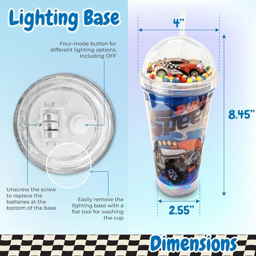 Miniatura 4 de Vasos de fiesta brillantes para niños, vaso mágico con luz LED que brilla en la oscuridad, botella de agua de 16 onzas con tapas y popotes