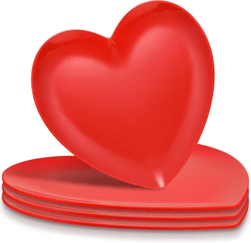 Miniatura 9 de FillTouch 4 platos de melamina en forma de corazón de 9.5 pulgadas, platos llanos de corazón para San Valentín, cumpleaños, despedidas de soltera