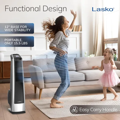 Miniatura 5 de Lasko U35115 - Ventilador de torre oscilante de alta velocidad para habitación, garaje, sótano y gimnasio con control remoto, temporizador, 3