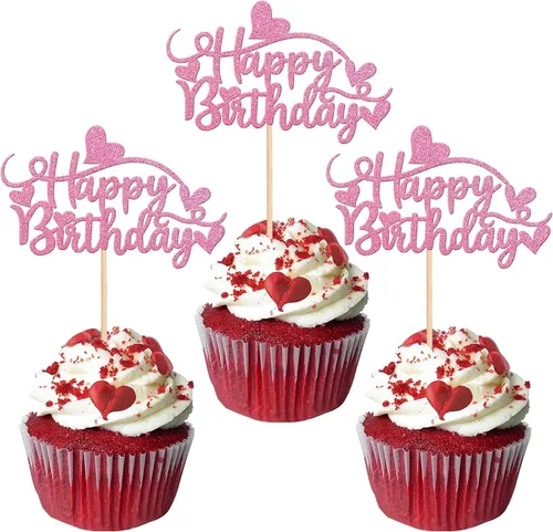 Miniatura 14 de Rsstarxi Paquete de 24 adornos para cupcakes para el día de San Valentín, con purpurina roja, dulce amor, para cupcakes, decoración de San Valentín