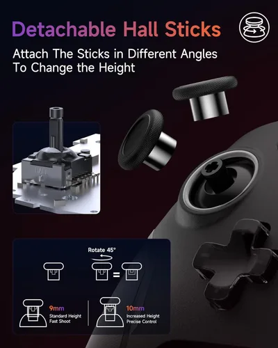 Miniatura 4 de EasySMX X20 Wireless Gaming Controller with RGB Backlit, 2-Stage Hall Effect Sticks, 1000Hz Polling Rate, 6-Axis Gyro on Multi-Platform, Mech