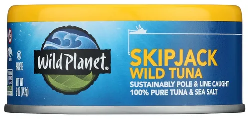 Miniatura 8 de Wild Planet - Atún Skipjack Salvaje, Sal Marina, Atún Enlatado, Atrapado con Caña e Hilo de Forma Sostenible, Sin Transgénicos, Kosher, Lata de 5