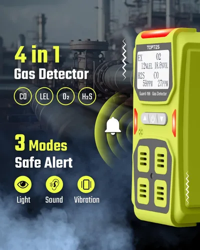 Miniatura 2 de Guard-156 - Detector de gas múltiple para H2S, CO, LEL y O2, modos de alarma triple (visual, vibración, sonido), respuesta rápida de 0.5s, diseño a