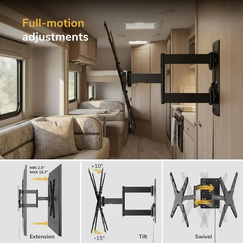 Miniatura 7 de Mount-It! Soporte de pared para TV RV con cerradura de 23 a 55 pulgadas, soporte de pared de movimiento completo para cámper y remolque de viaje