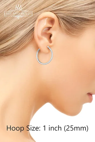 Miniatura 2 de Aretes de aro de oro de 14 quilates, 1 pulgada de diámetro, Metal