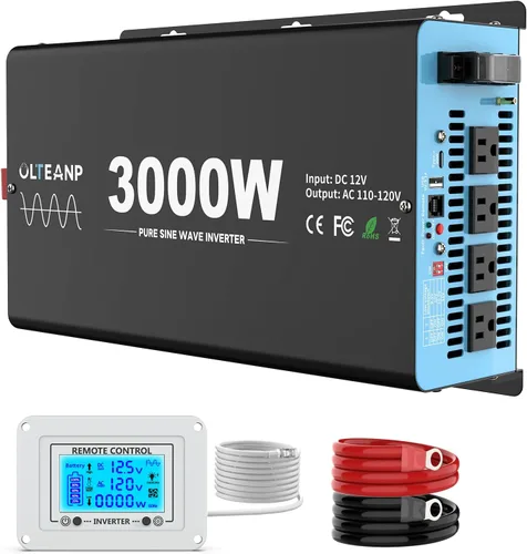 Miniatura 10 de OLTEANP Nuevo Inversor de onda sinusoidal pura de 2200 vatios actualizado, inversor de corriente de 12 V CC a 110 V CA con 4 salidas de CA, puerto