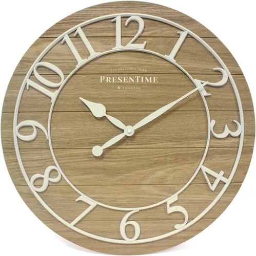 Miniatura 8 de Presentime & Co - Reloj vintage de granja Shiplap de 19.5 pulgadas, números arábigos plateados con estilo Shiplap de madera de pino desgastado.
