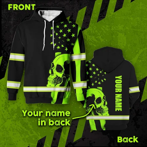 Miniatura 4 de Maddly Ropa de trabajo de seguridad con calavera de alta visibilidad con la bandera de EE. UU., nombre personalizado para trabajadores, corredores