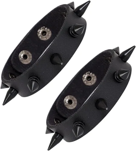 Miniatura 10 de Manfnee Pulsera de cuero punk, pulsera trenzada con remaches para hombres y mujeres, ajustable